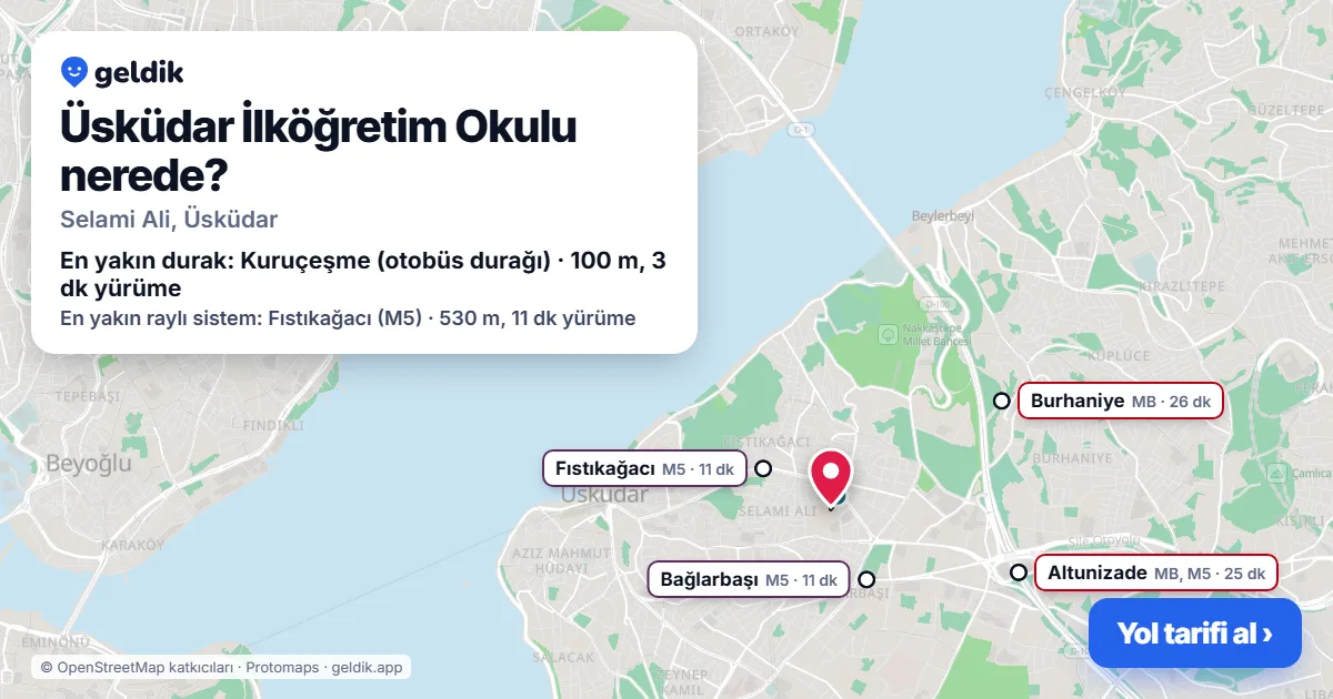 Üsküdar İlköğretim Okulu nerede: haritada konumu ve en yakın duraklar, yürüme süreleriyle
