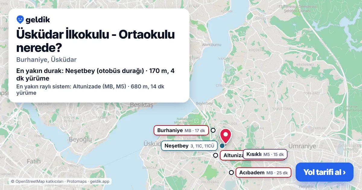 Üsküdar İlkokulu - Ortaokulu nerede: haritada konumu ve en yakın duraklar, yürüme süreleriyle