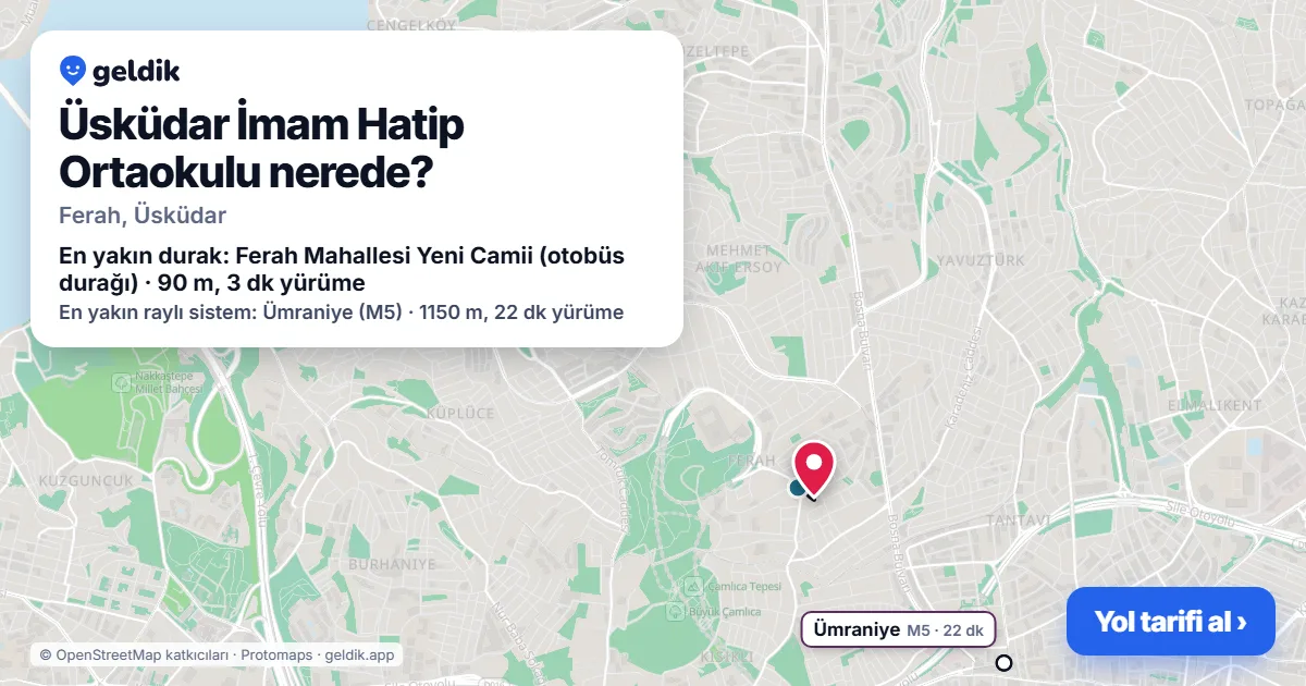 Üsküdar İmam Hatip Ortaokulu nerede: haritada konumu ve en yakın duraklar, yürüme süreleriyle