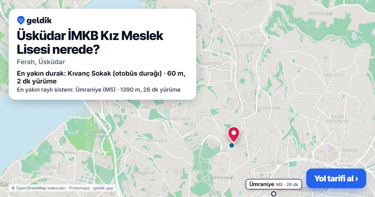 Where is Üsküdar İMKB Kız Meslek Lisesi: map with its location and the nearest stops, with walking times