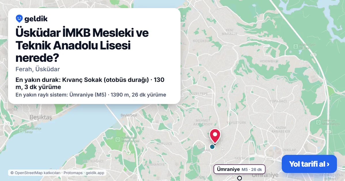 Where is Üsküdar İMKB Mesleki ve Teknik Anadolu Lisesi: map with its location and the nearest stops, with walking times