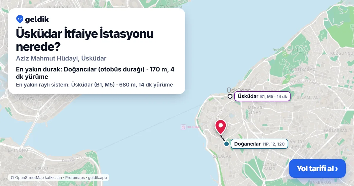 Üsküdar İtfaiye İstasyonu nerede: haritada konumu ve en yakın duraklar, yürüme süreleriyle