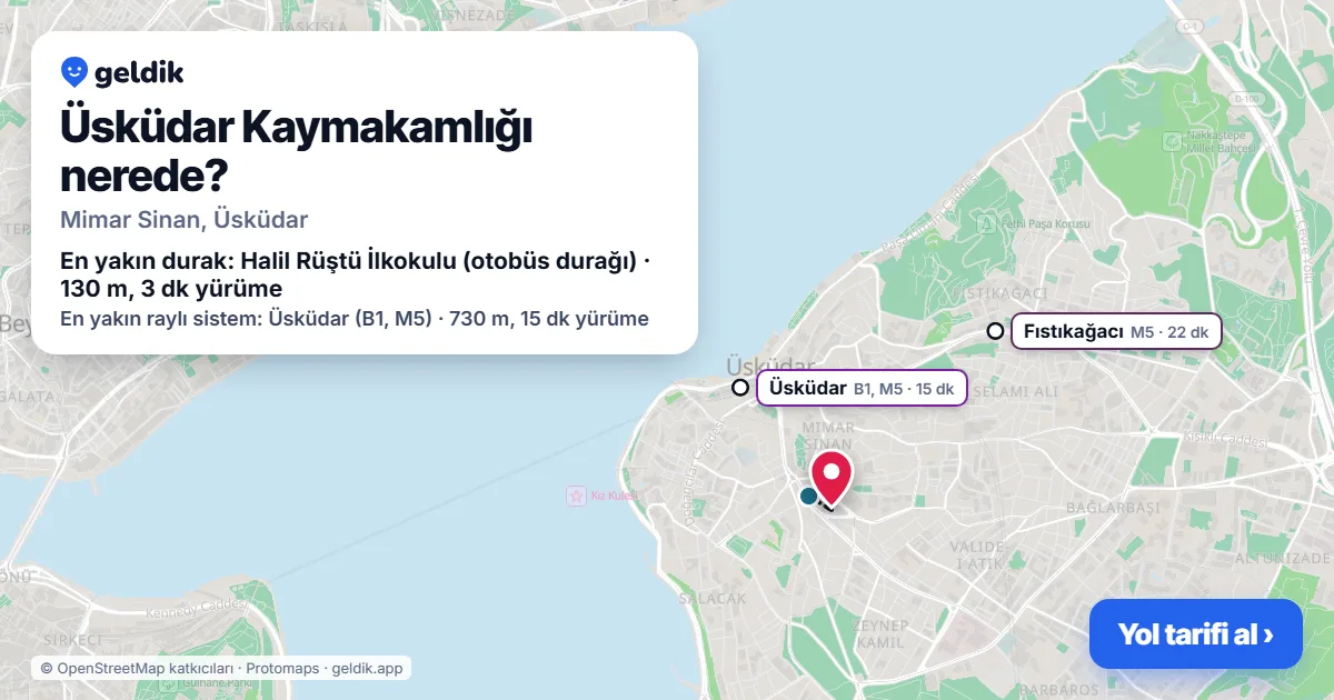 Üsküdar Kaymakamlığı nerede: haritada konumu ve en yakın duraklar, yürüme süreleriyle