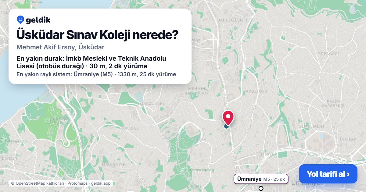 Üsküdar Sınav Koleji nerede: haritada konumu ve en yakın duraklar, yürüme süreleriyle