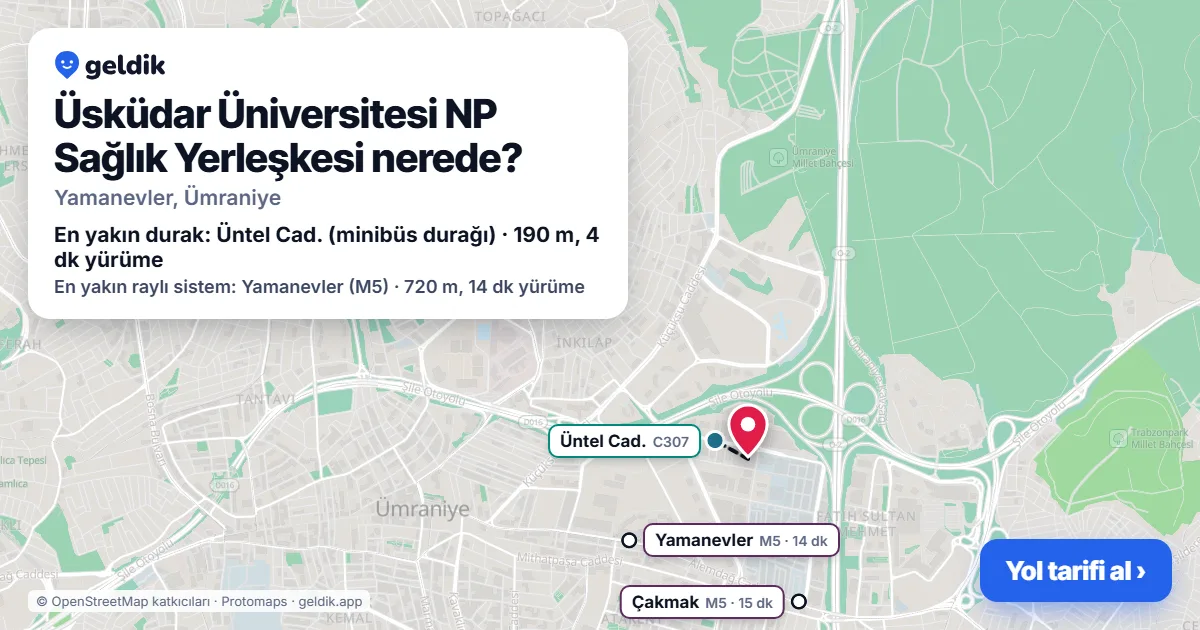 Üsküdar Üniversitesi NP Sağlık Yerleşkesi nerede: haritada konumu ve en yakın duraklar, yürüme süreleriyle