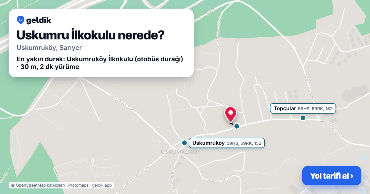 Uskumru İlkokulu nerede: haritada konumu ve en yakın duraklar, yürüme süreleriyle