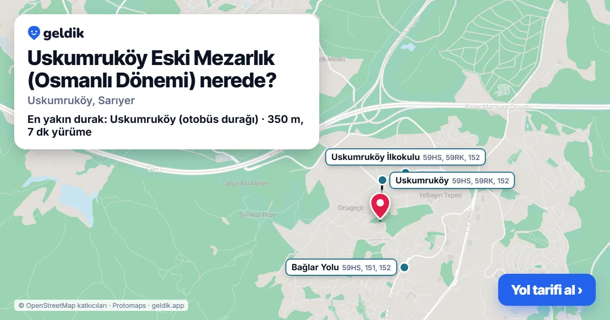 Uskumruköy Eski Mezarlık (Osmanlı Dönemi) nerede: haritada konumu ve en yakın duraklar, yürüme süreleriyle