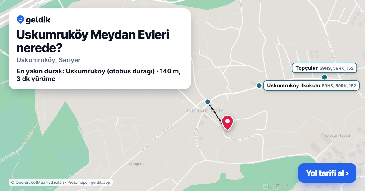 Uskumruköy Meydan Evleri nerede: haritada konumu ve en yakın duraklar, yürüme süreleriyle