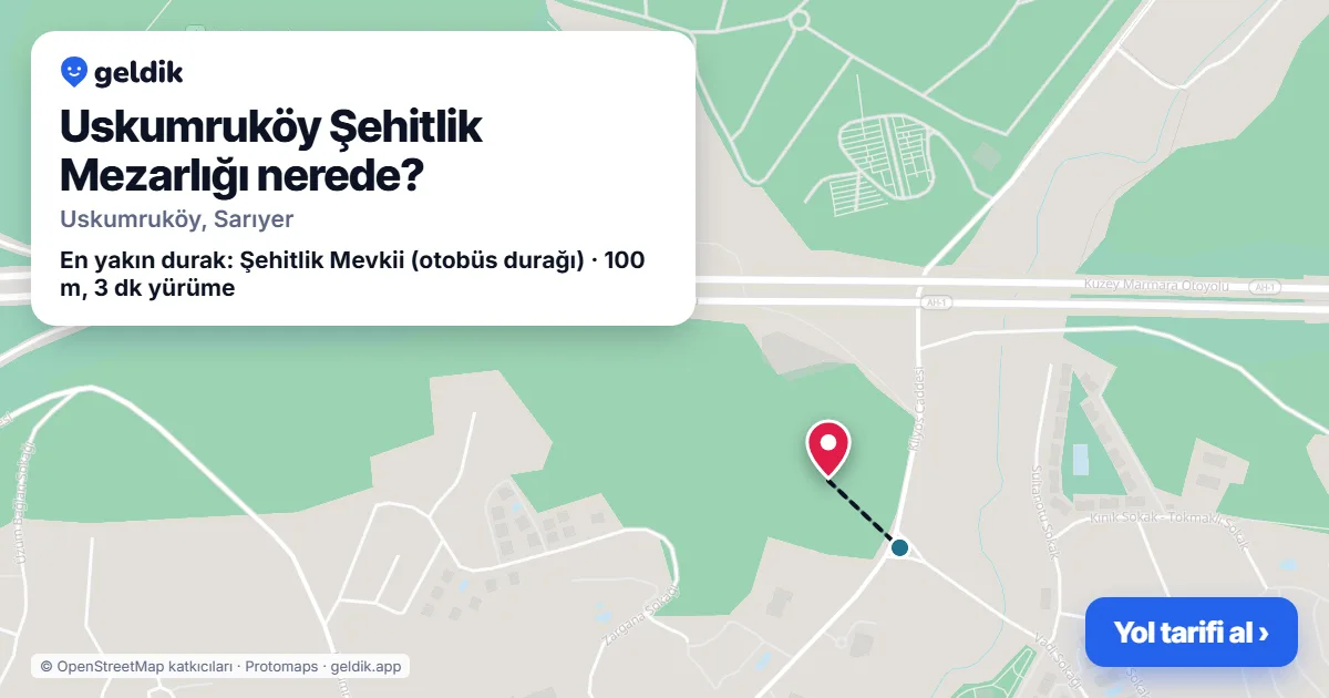 Where is Uskumruköy Şehitlik Mezarlığı: map with its location and the nearest stops, with walking times