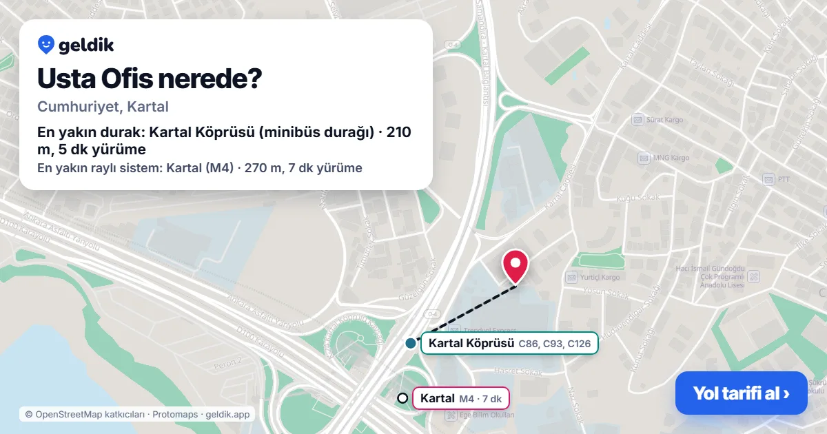 Usta Ofis nerede: haritada konumu ve en yakın duraklar, yürüme süreleriyle