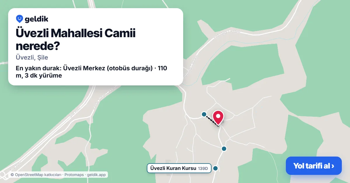 Üvezli Mahallesi Camii nerede: haritada konumu ve en yakın duraklar, yürüme süreleriyle