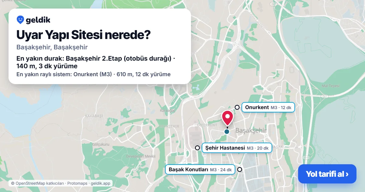 Where is Uyar Yapı Sitesi: map with its location and the nearest stops, with walking times