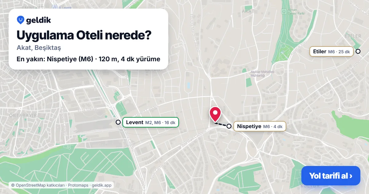 Uygulama Oteli nerede: haritada konumu ve en yakın duraklar, yürüme süreleriyle