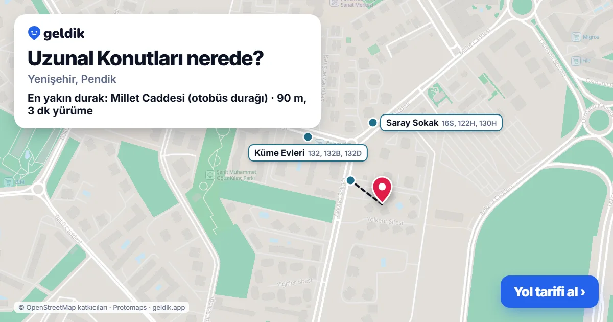 Where is Uzunal Konutları: map with its location and the nearest stops, with walking times