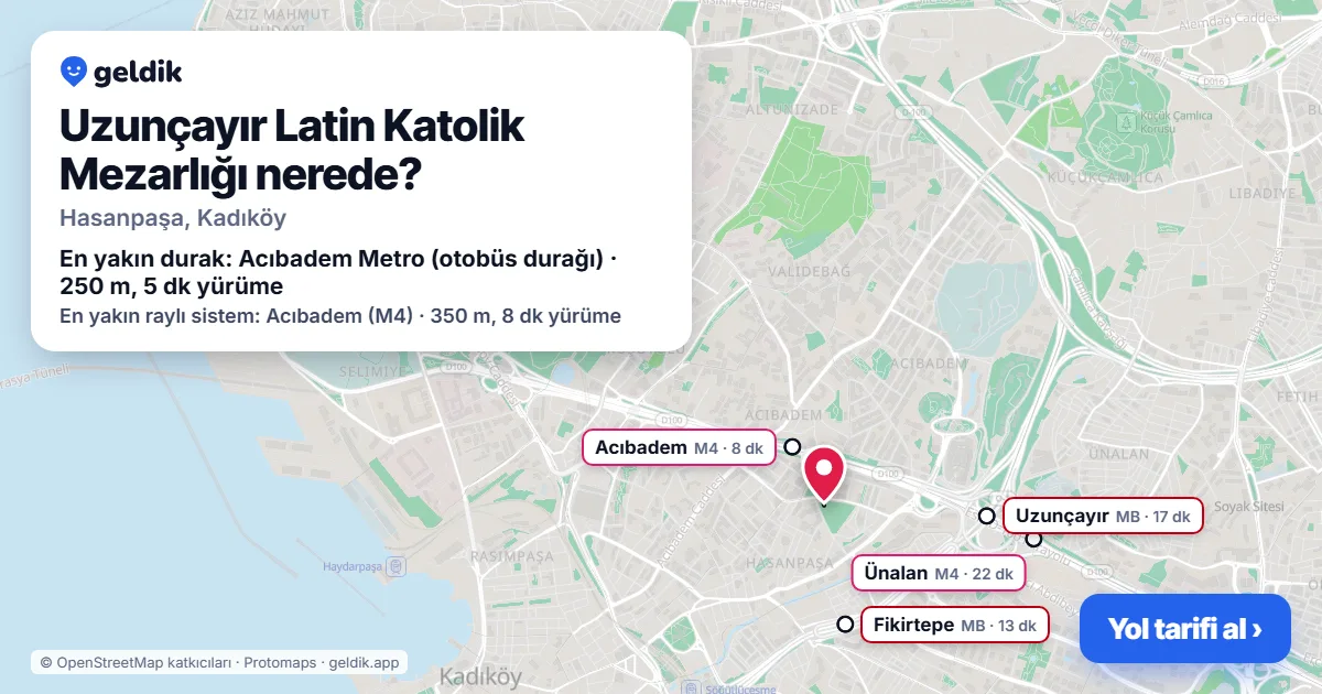 Uzunçayır Latin Katolik Mezarlığı nerede: haritada konumu ve en yakın duraklar, yürüme süreleriyle