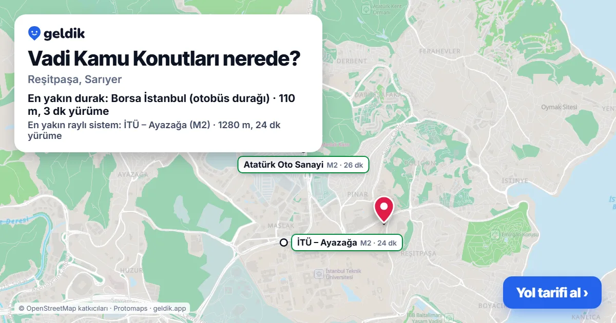 Where is Vadi Kamu Konutları: map with its location and the nearest stops, with walking times