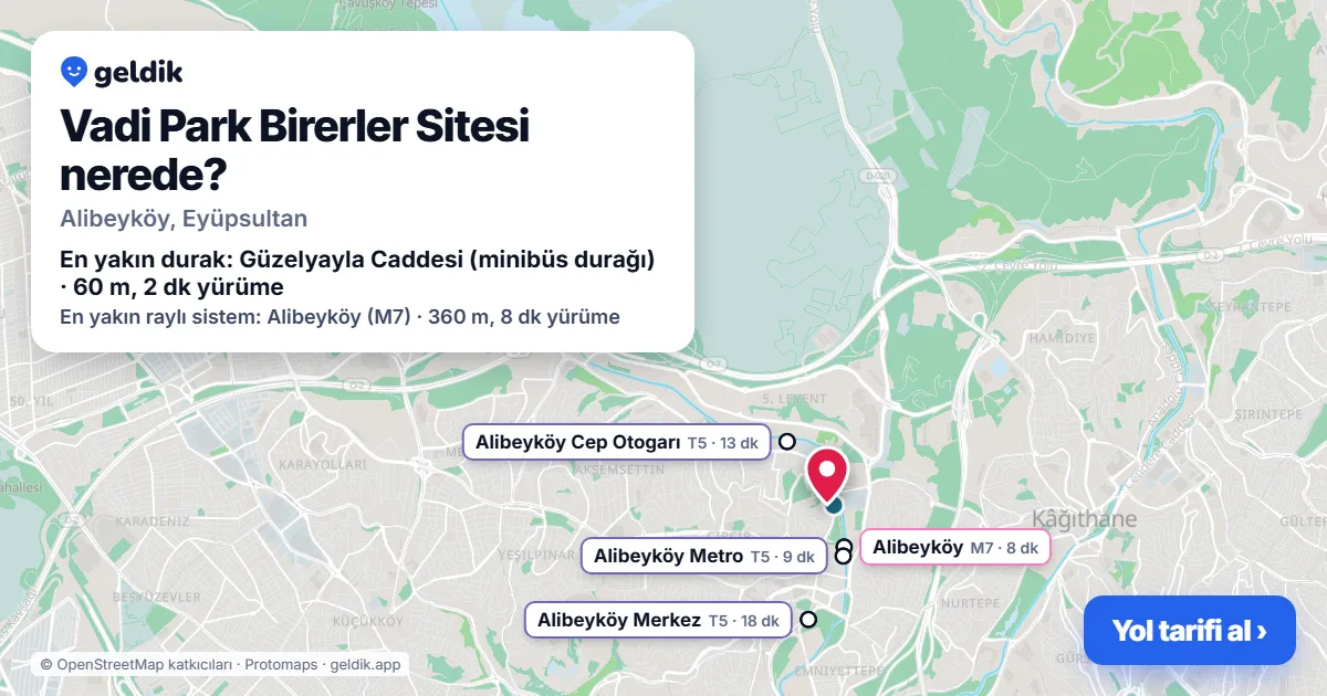 Where is Vadi Park Birerler Sitesi: map with its location and the nearest stops, with walking times