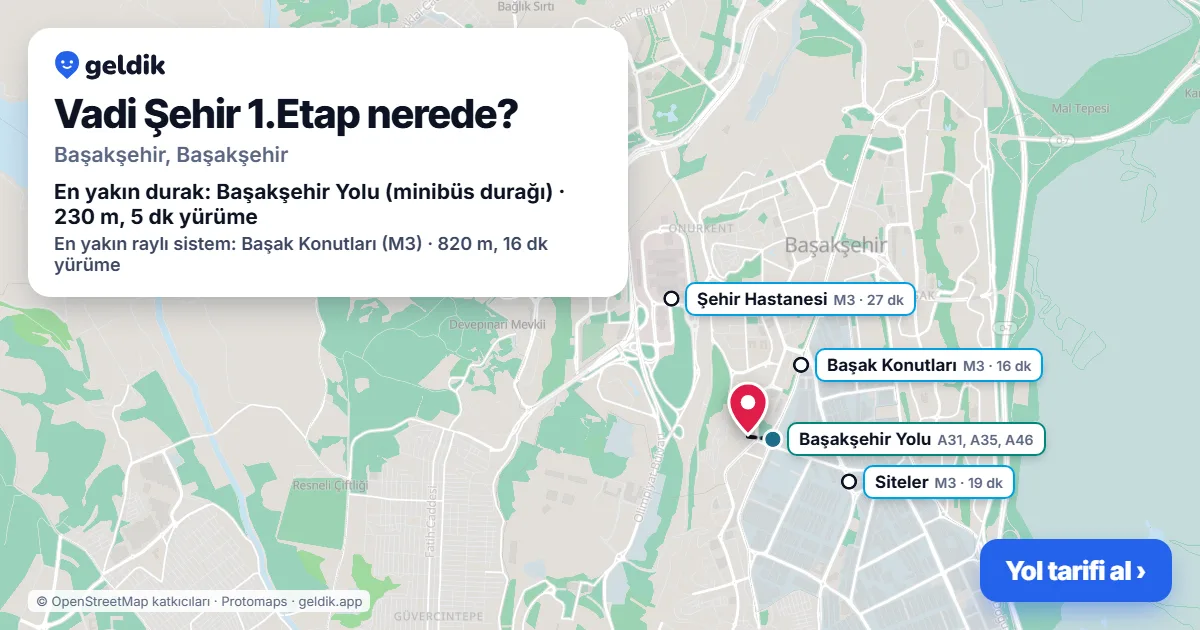 Where is Vadi Şehir 1.Etap: map with its location and the nearest stops, with walking times
