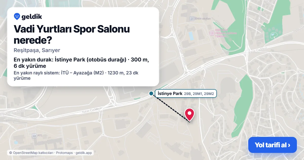Where is Vadi Yurtları Spor Salonu: map with its location and the nearest stops, with walking times