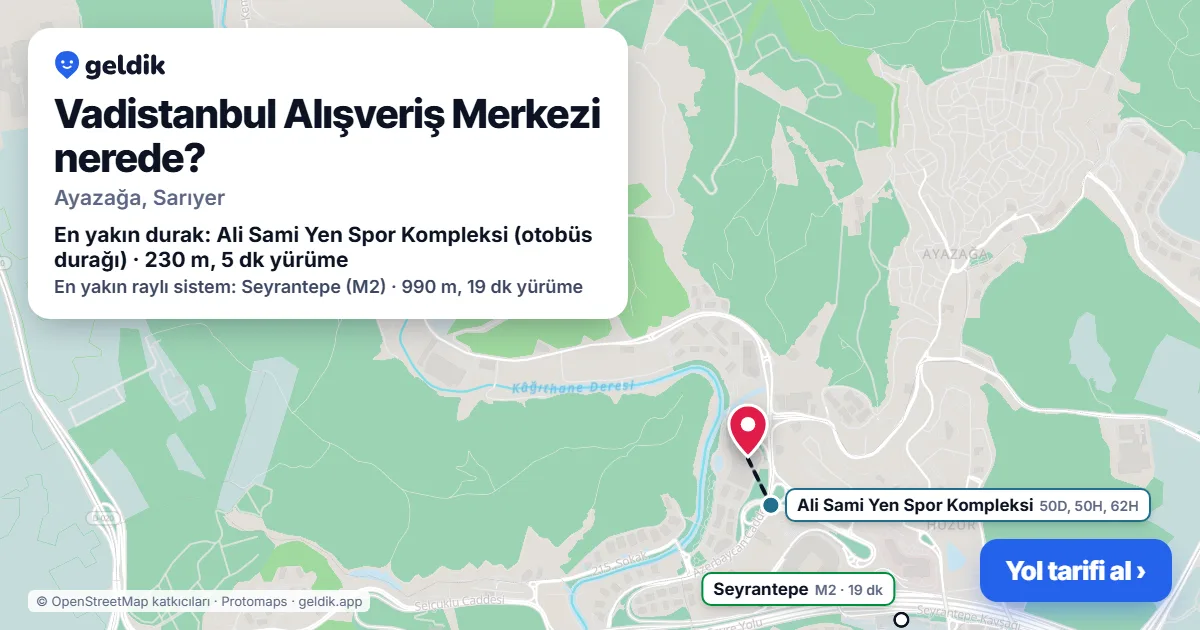 Where is Vadistanbul Alışveriş Merkezi: map with its location and the nearest stops, with walking times