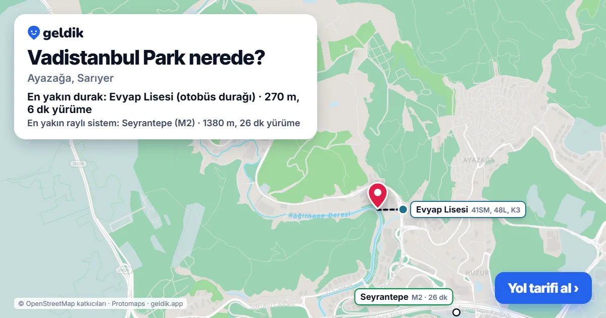 Where is Vadistanbul Park: map with its location and the nearest stops, with walking times
