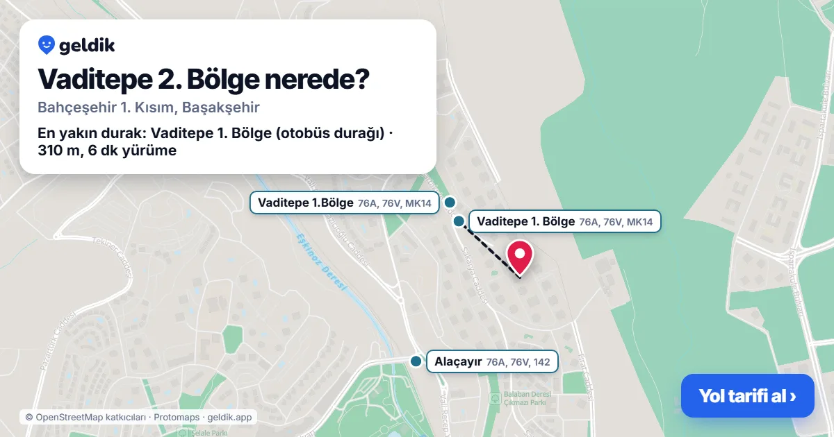 Vaditepe 2. Bölge nerede: haritada konumu ve en yakın duraklar, yürüme süreleriyle