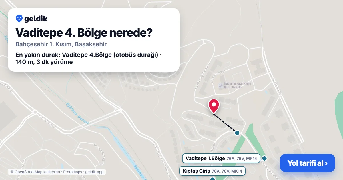 Vaditepe 4. Bölge nerede: haritada konumu ve en yakın duraklar, yürüme süreleriyle