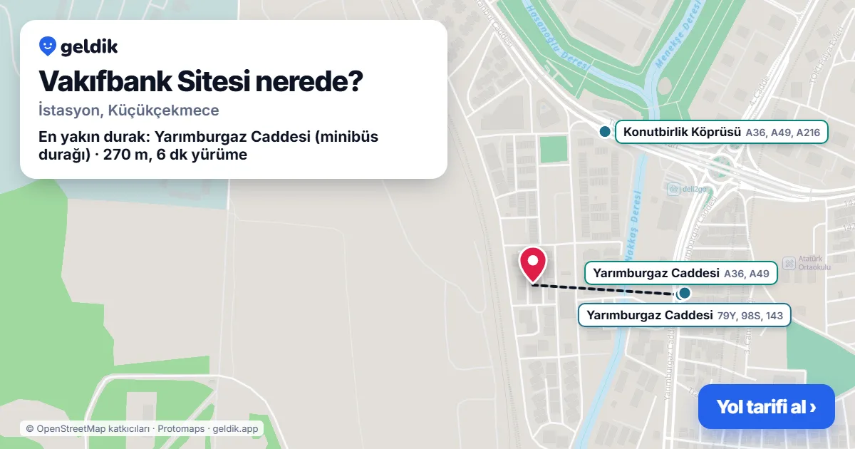 Where is Vakıfbank Sitesi: map with its location and the nearest stops, with walking times