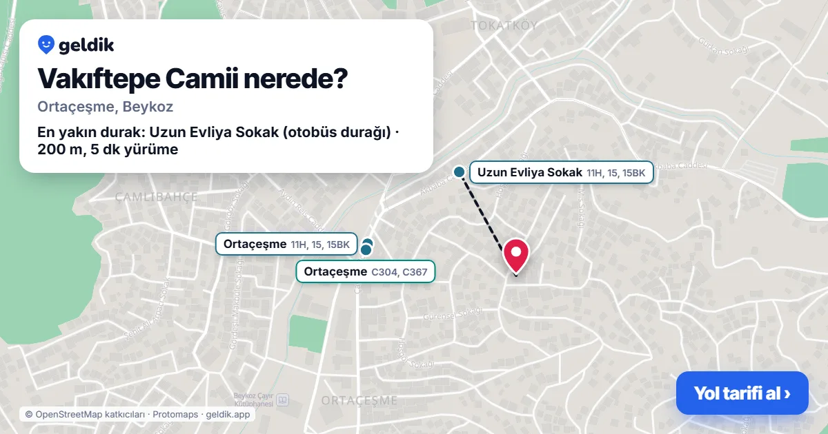 Where is Vakıftepe Camii: map with its location and the nearest stops, with walking times