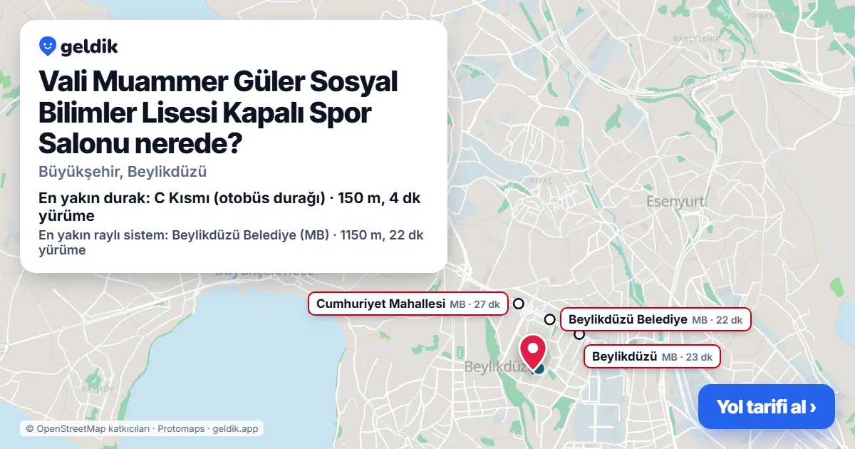 Vali Muammer Güler Sosyal Bilimler Lisesi Kapalı Spor Salonu nerede: haritada konumu ve en yakın duraklar, yürüme süreleriyle