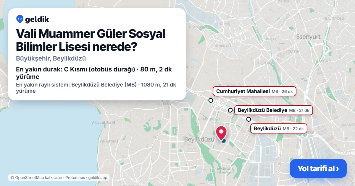 Vali Muammer Güler Sosyal Bilimler Lisesi nerede: haritada konumu ve en yakın duraklar, yürüme süreleriyle