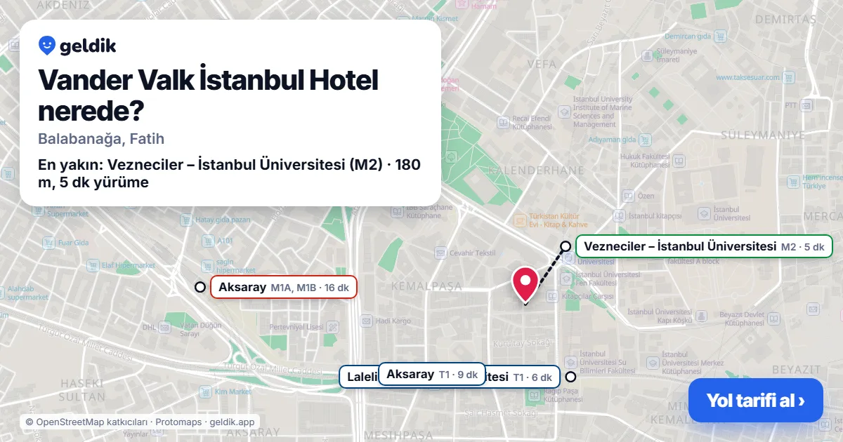 Vander Valk İstanbul Hotel nerede: haritada konumu ve en yakın duraklar, yürüme süreleriyle