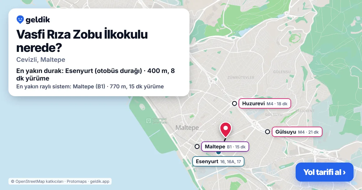 Where is Vasfi Rıza Zobu İlkokulu: map with its location and the nearest stops, with walking times