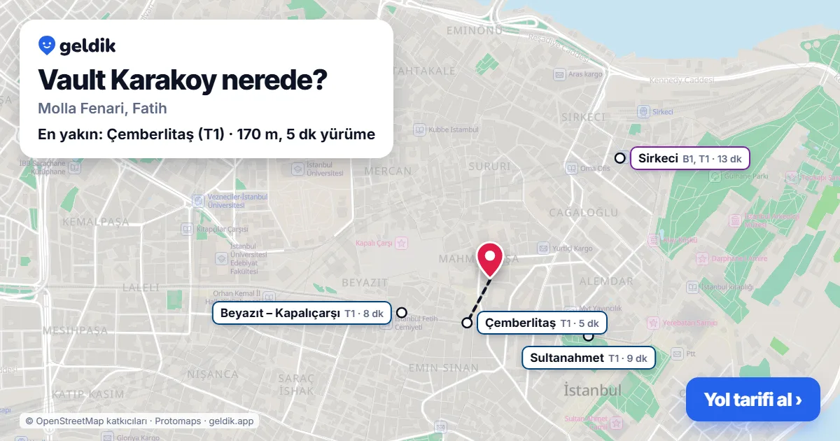 Vault Karakoy nerede: haritada konumu ve en yakın duraklar, yürüme süreleriyle