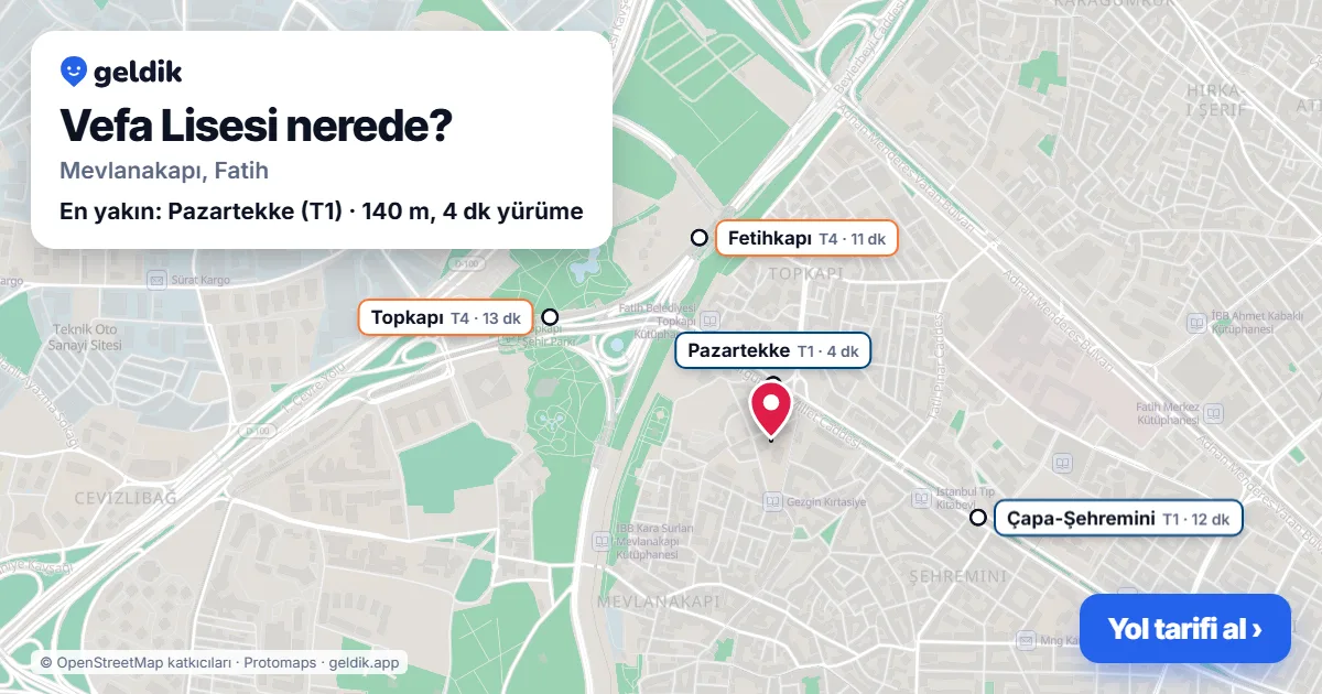 Where is Vefa Lisesi: map with its location and the nearest stops, with walking times