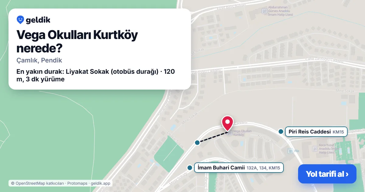 Where is Vega Okulları Kurtköy: map with its location and the nearest stops, with walking times