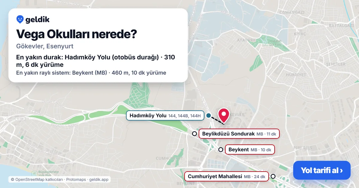 Vega Okulları nerede: haritada konumu ve en yakın duraklar, yürüme süreleriyle
