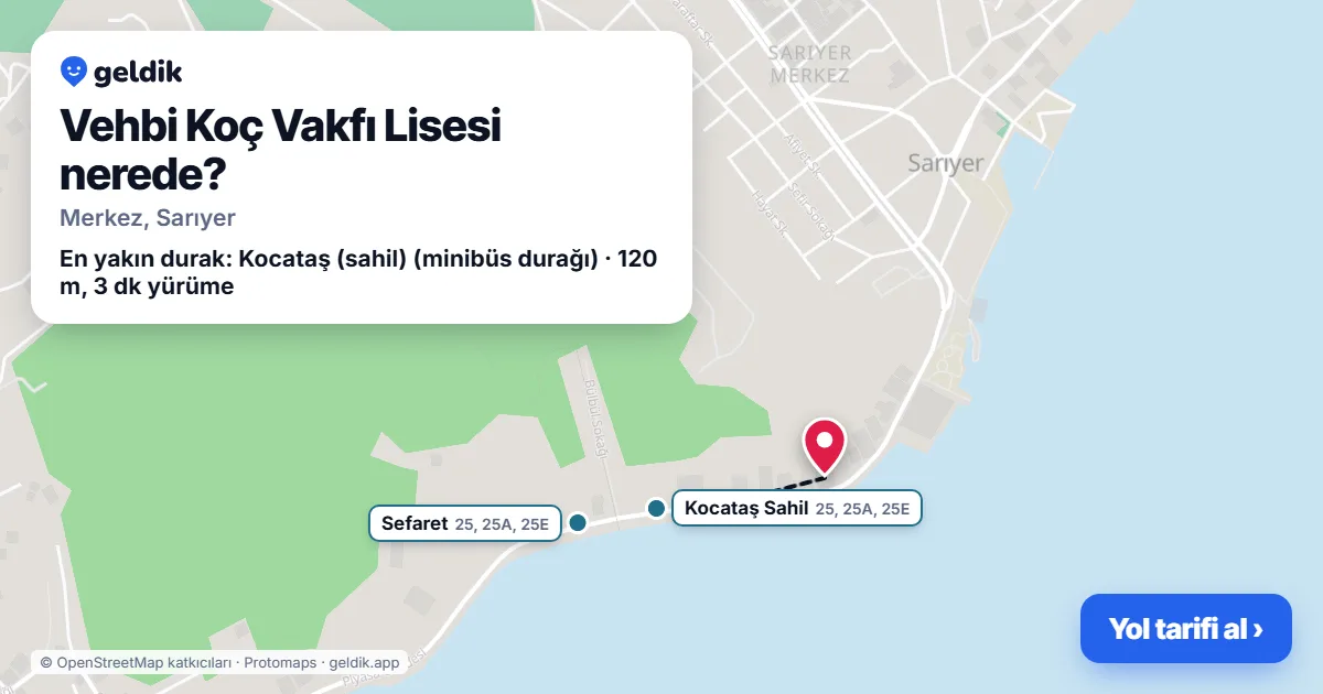 Vehbi Koç Vakfı Lisesi nerede: haritada konumu ve en yakın duraklar, yürüme süreleriyle