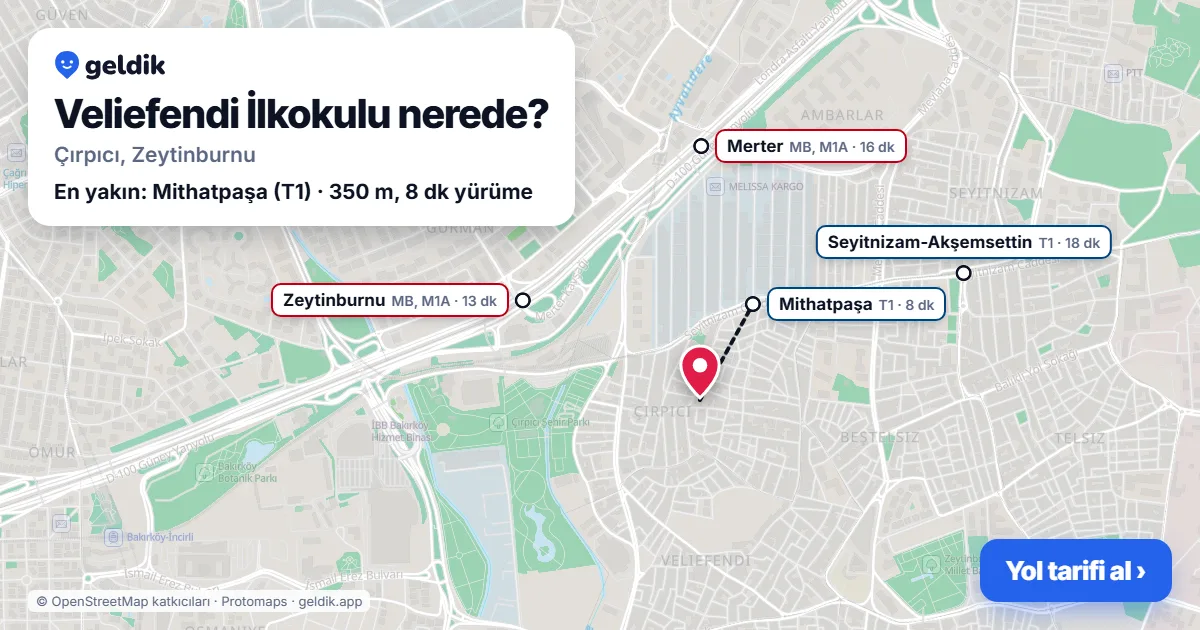 Veliefendi İlkokulu nerede: haritada konumu ve en yakın duraklar, yürüme süreleriyle