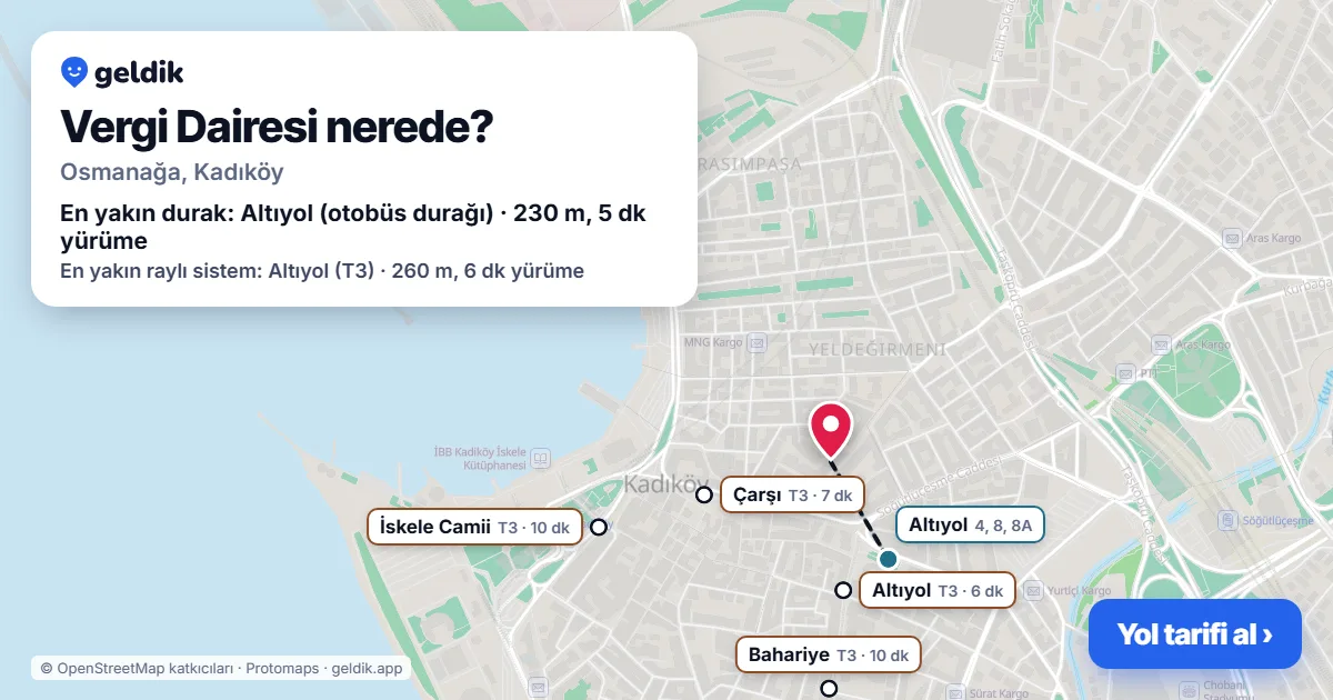 Vergi Dairesi nerede: haritada konumu ve en yakın duraklar, yürüme süreleriyle