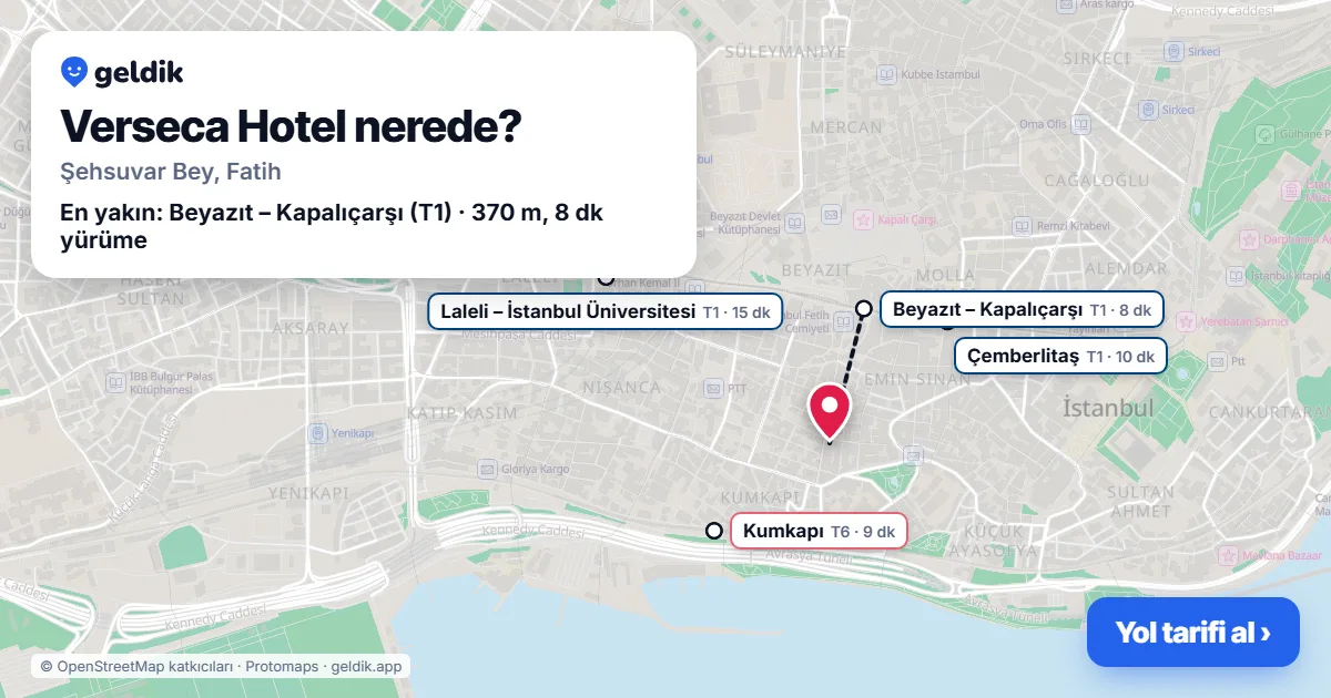 Verseca Hotel nerede: haritada konumu ve en yakın duraklar, yürüme süreleriyle