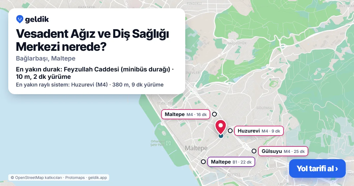 Vesadent Ağız ve Diş Sağlığı Merkezi nerede: haritada konumu ve en yakın duraklar, yürüme süreleriyle