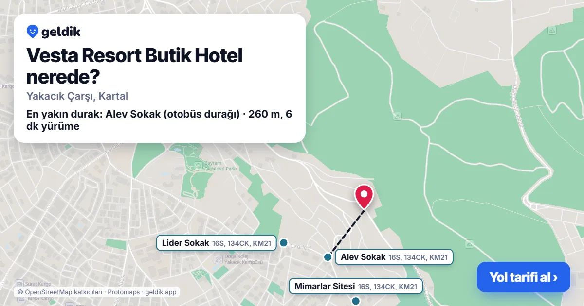 Vesta Resort Butik Hotel nerede: haritada konumu ve en yakın duraklar, yürüme süreleriyle