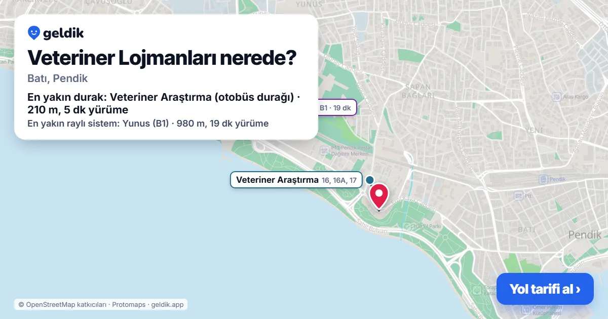 Where is Veteriner Lojmanları: map with its location and the nearest stops, with walking times