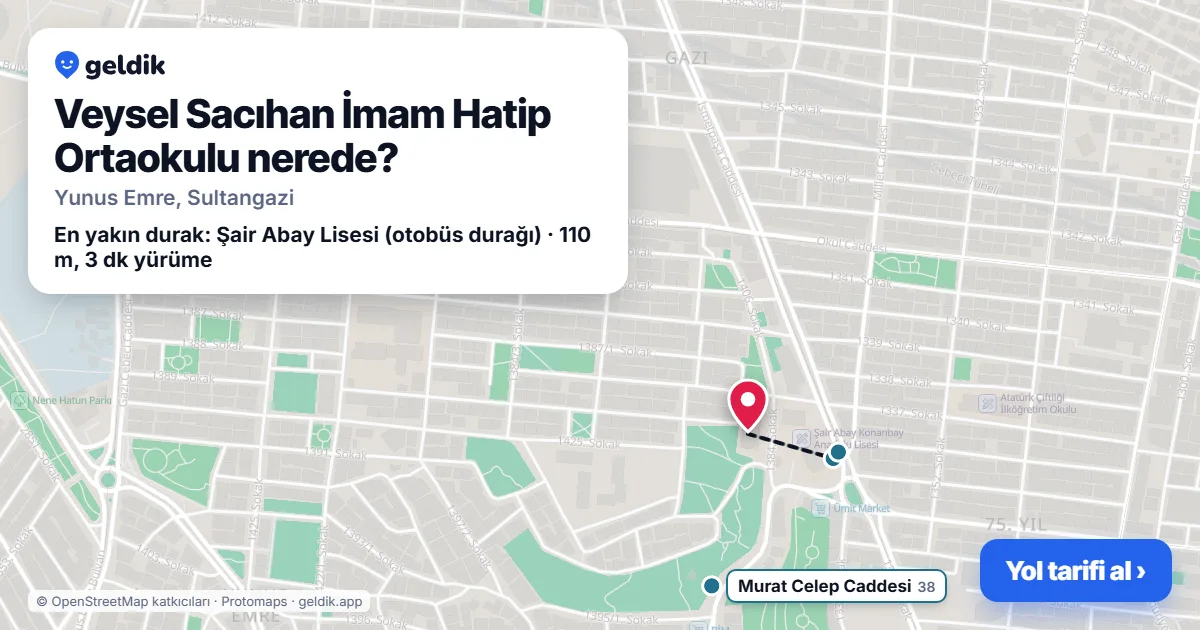 Veysel Sacıhan İmam Hatip Ortaokulu nerede: haritada konumu ve en yakın duraklar, yürüme süreleriyle
