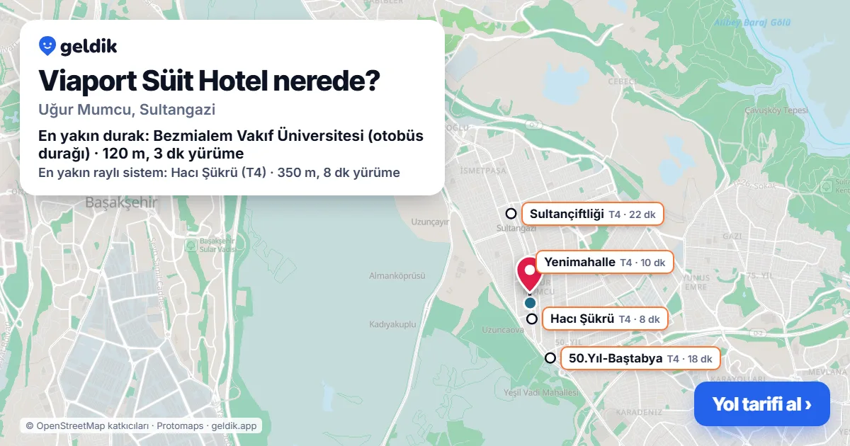 Viaport Süit Hotel nerede: haritada konumu ve en yakın duraklar, yürüme süreleriyle