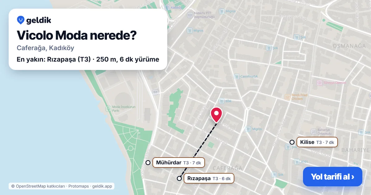 Vicolo Moda nerede: haritada konumu ve en yakın duraklar, yürüme süreleriyle