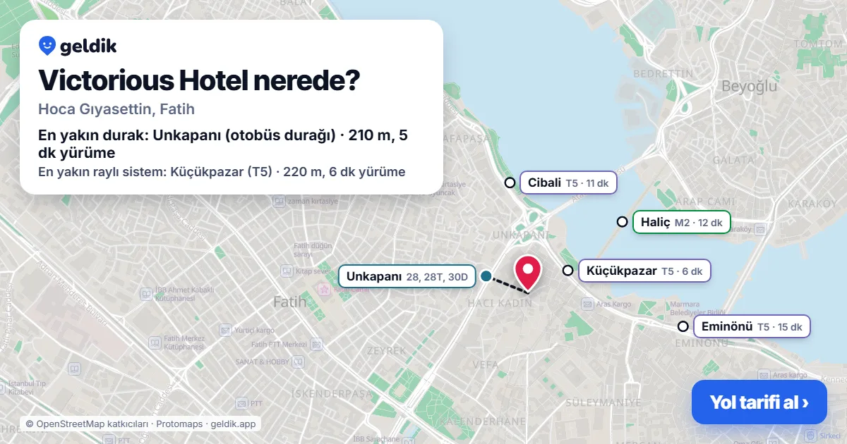 Victorious Hotel nerede: haritada konumu ve en yakın duraklar, yürüme süreleriyle