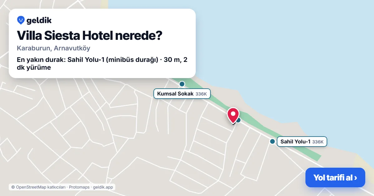 Villa Siesta Hotel nerede: haritada konumu ve en yakın duraklar, yürüme süreleriyle
