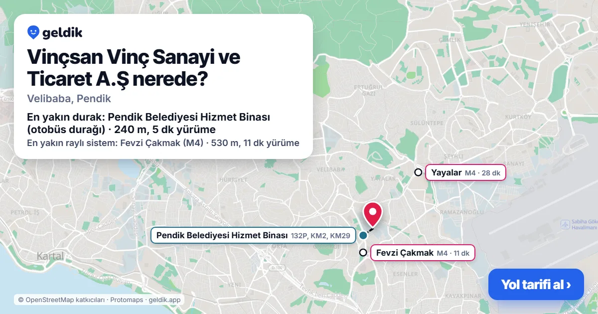 Where is Vinçsan Vinç Sanayi ve Ticaret A.Ş: map with its location and the nearest stops, with walking times